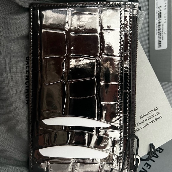 Balenciaga Hourglass Crocodile Card Holder/ Wallet with Change Zipper- Gun Metal - Picture 4 of 5